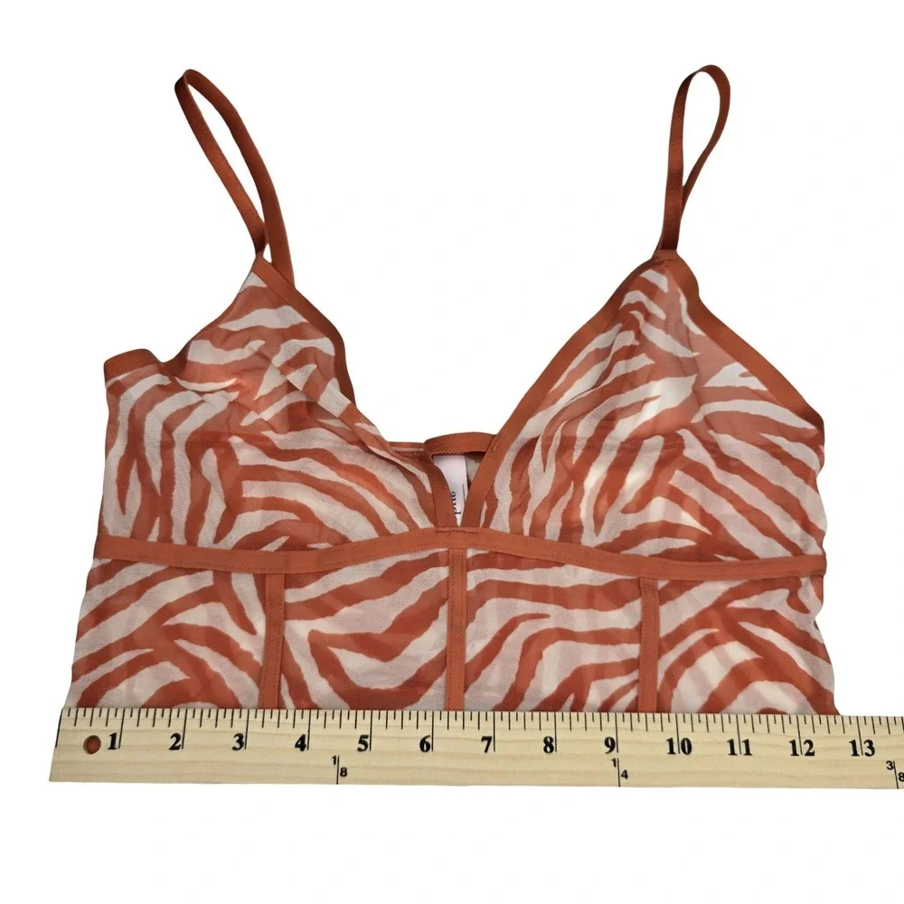 Auden Unlined Bralette M Orange Zebra Animal Print Sheer Mesh Wireless Bra NWOT
